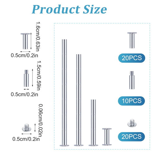 30 PCS Chicago Screws Kit Includes 20 PCS Universal Photo Album Screws and 10 PCS Extension Posts, Used for Binding Extending Scrapbook Photo Albu...
