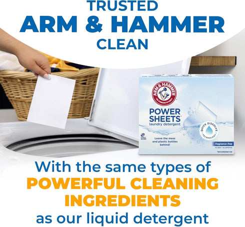 Arm & Hammer Power Sheets Laundry Detergent, Fragrance Free 50ct, 50 loads...