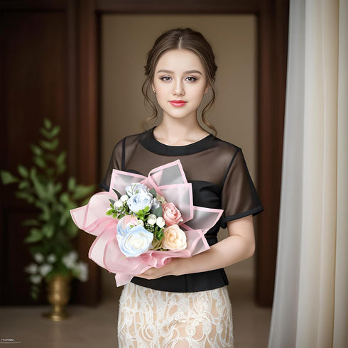 lyy-biuty 20 Sheets Flower Wrapping Paper Bouquet Floral Wrapping Paper Pink Border Flower Wrapping Paper Floral Paper for Bouquet Flower Gift Pac...