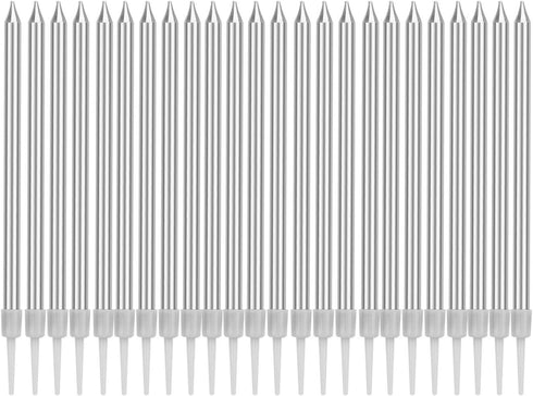 Luter Metallic Candle Candle Long Birthday Candles with Silver Stand Cake Candles for Wedding Birthday Party Decoration (24 Pieces)...