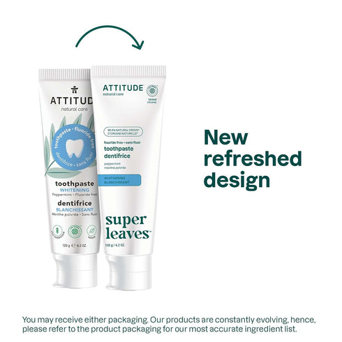 ATTITUDE Fluoride-Free Toothpaste, Plant- and Mineral-Based Ingredients, Vegan, Cruelty-Free and Sugar-Free, Whitening, Peppermint, 4.2 Oz...