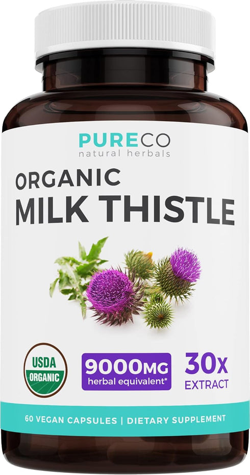 USDA Organic Milk Thistle Capsules - 80% Silymarin Supplement for Liver Support- Super Concentrated 300mg of 30:1 Milk Thistle Extract Equivalent ...
