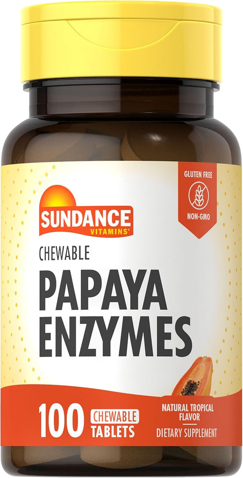 Sundance Papaya Enzymes | 100 Chewable Tablets | Natural Tropical Flavor | Vegetarian, Non-GMO, and Gluten Free Supplement...