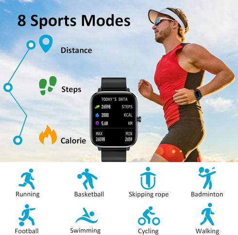 Smart Watch for iPhone/Android Phones (Answer/Make Calls) - 1.69" HD Screen Fitness Tracker : Heart Rate/Sleep/Blood Oxygen/Steps, Multiple Sports...