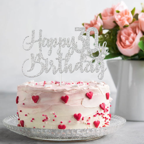 Silver Glitter Happy 30th Birthday Cake Topper - 30th Birthday Cake Topper, 30th Birthday Party Decoration...