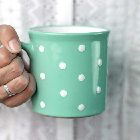 City to Cottage Handmade Teal Blue and White Polka Dot Ceramic Extra Large 17.5oz/500ml | Hot Chocolate, Coffee, Tea Mug, Cup with Handle Unique D...