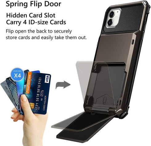 Vofolen Case for iPhone 11 Case Wallet 4-Card Holder ID Slot Flip Door Hidden Pocket Anti-Scratch Dual Layer Hybrid TPU Bumper Armor Protective Ha...