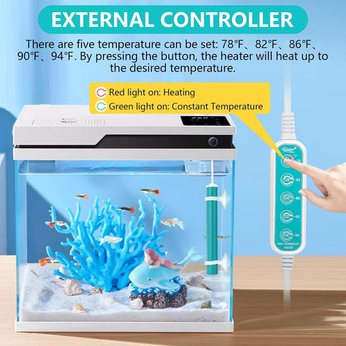 hygger Mini Submersible Aquarium Heater, Turtle and Betta Tank Heater with Digital Display/Five-Key External Controller Freshwater(25W-Key)...