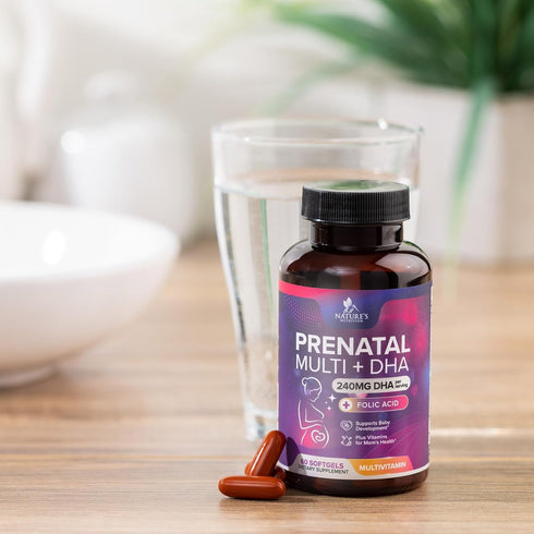 Women's Prenatal Multivitamin with Folic Acid + DHA, Prenatal Vitamin Supplement for Fetal Support w/ Folate, Omega 3, Vitamins D3, B6, B12 & Iron...