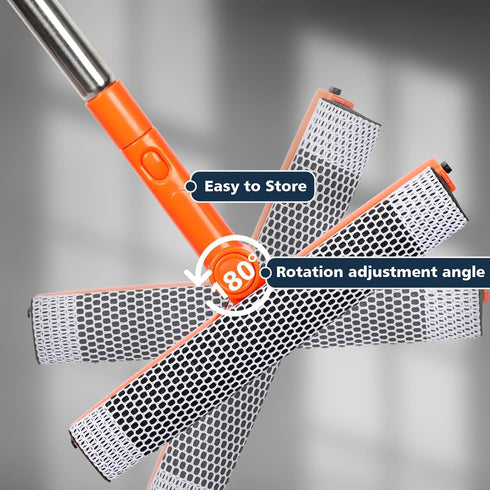 Professional Window Squeegee,2 in 1 Squeegee Window Cleaner with Long Stainless Steel Handle,Sponge Car Window Squeegee for Gas Station, Glass,Sho...