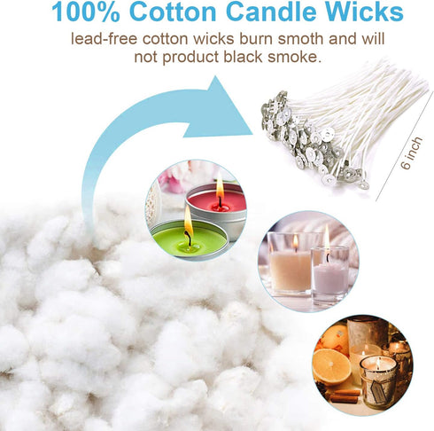 100pcs Cotton Candle Wicks, 6 inches Low Smoke Pre-Waxed Wicks for Candle Making, DIY...