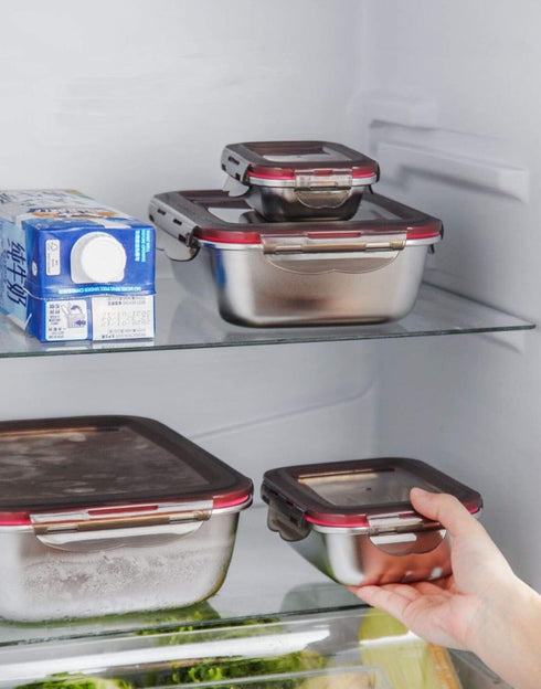 3 Pieces Stainless Steel Food Storage Container with Lids Airtight Metal Food Containers Stackable Meal Prep Leftover Containers for Freezer Fridg...