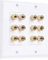 Cable Matters Double Gang Speaker Wire Wall Plate, Gold Plated Speaker Wall Plate with Banana Plug Binding Post for 6 Speakers, White...
