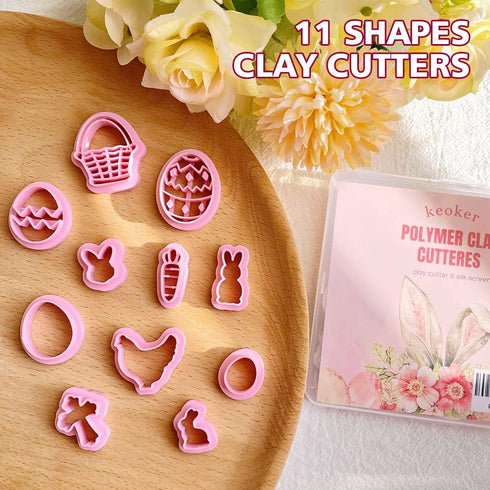 Keoker Polymer Clay Cutters, Easter Polymer Clay Cutters for Earrings Making, 11 Shapes Easter Day Clay Cutters, Small Easter Clay Cutters for Pol...