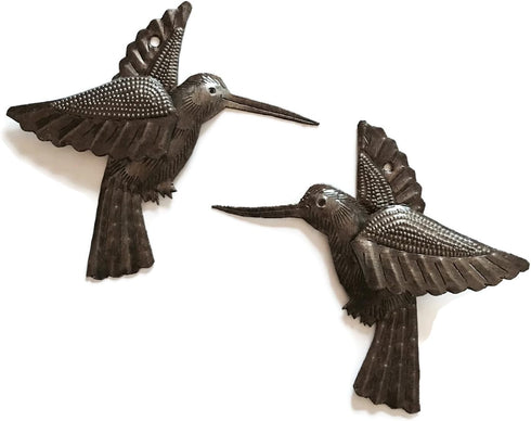 Hummingbirds, Set of 2, Nature Inspired Small Wall Hanging Ornamental Birds, Fall Garden Home Decorations, Good Luck Accent Plaques, Handmade in H...