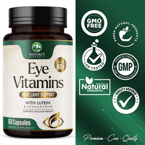 Eye Vitamin & Mineral Supplement with Lutein, Zeaxanthin, Bilberry & Zinc, Supports Eye Strain, Vision Health for Adults with Vitamins C & E, Non-...