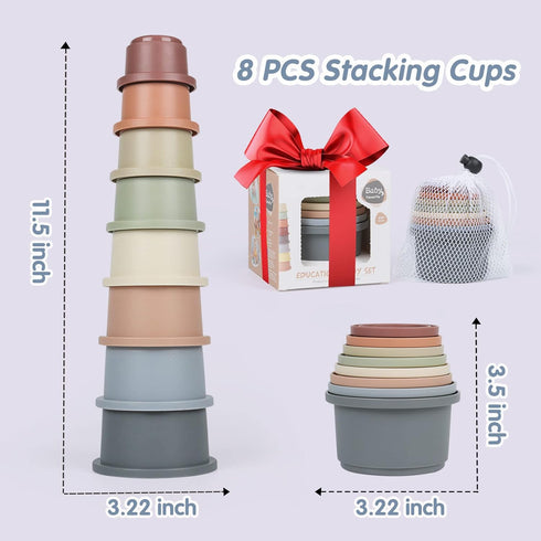 Stacking Cups Baby Toy 6-12 Months, Toddler Nesting Cups Set for Boys and Girls, 8PCS Stackable Bath Toy, Montessori Educational Gift for 1 2 3 Ye...