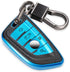 for BMW Cover With Leather Keychain, Advanced Blade Shape Soft TPU Surface Grain Fob Cover for New BMW Smart Key (Blue B)...