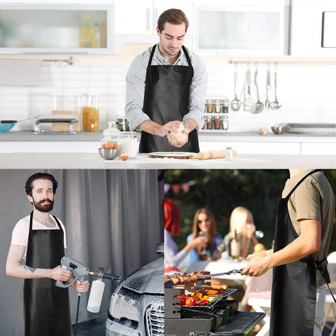 2 Pack Waterproof Rubber Vinyl Apron 40" Chef Aprons for Men Heavy Duty Chemical Work Apron Gifts for Dad Husband Fathers, Adjustable Bib Apron fo...