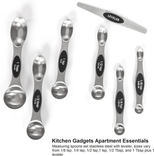Magnetic Measuring Spoons Set Stainless Steel with Leveler, Stackable Metal Tablespoon Measure Spoon for Baking, Cups and Spoon Set Kitchen Gadget...