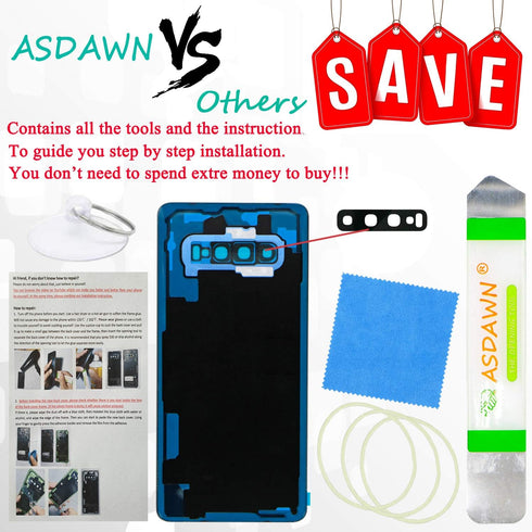 Galaxy S10+ Back Glass Cover Replacement Housing Door with Pre-Installed Camera Lens + All The Adhesive + Repair Tools for Samsung Galaxy S10 Plus...