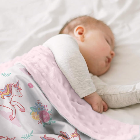 SANDJEST Unicorn Baby Blankets for Girls 30 x 40 - Kids Throw Minky Blanket with Double Layer Dotted Backing - Gifts for Birthday Baby Shower...