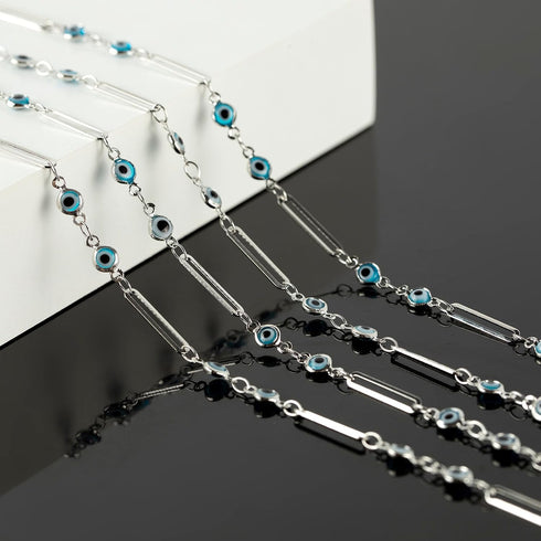 KYUNHOO 16.4 Feet Silver Chain for Necklace Women Thin Paperclip Jewelry Chain Bulk Blue Evil Eye Beaded Chains with Connector DIY Craft Bracelet ...