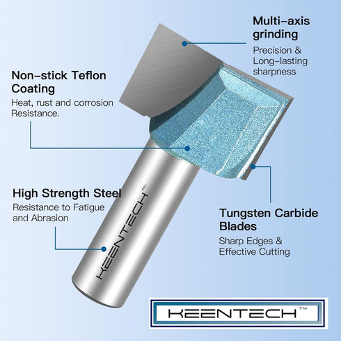 KEENTECH Router Bits, 1/2" Shank, Bottom Cleaning Router Bit, Carbide Tipped Surfacing Bit, CNC Spoilboard Bit, Slab Flattening Industrial Cutting...
