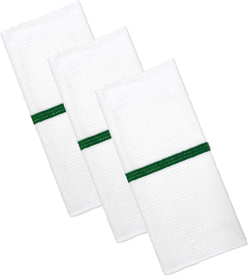 POLYTE Microfiber All-Purpose Ribbed Terry Bar Mop Towel for Home, Kitchen, Restaurant Cleaning (14x17, White w/Green Stripe) 12 Pack...