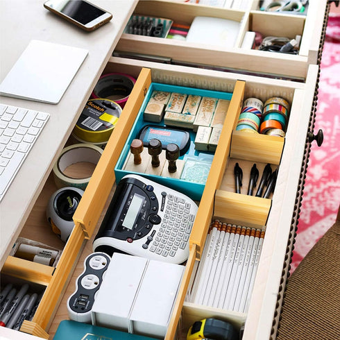 ANTOWIN Bamboo Drawer Dividers Organizers, Drawer Separators Splitter,17-22 inches Long Adjustable Spring-loaded Organizer for Large Utensil, Clot...