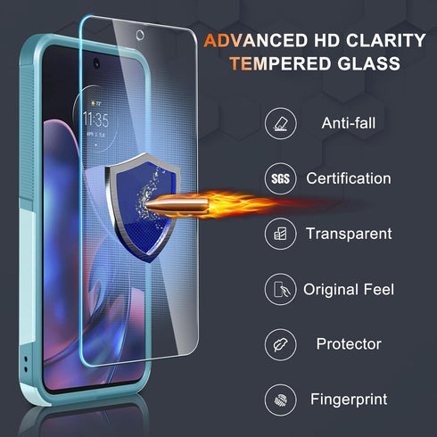 for Motorola Moto G 5G 2024 Case, Full Body Heavy Duty Rugged Shockproof Protective Phone Cover with Lanyard Strap, Tempered Glass Screen Protecto...