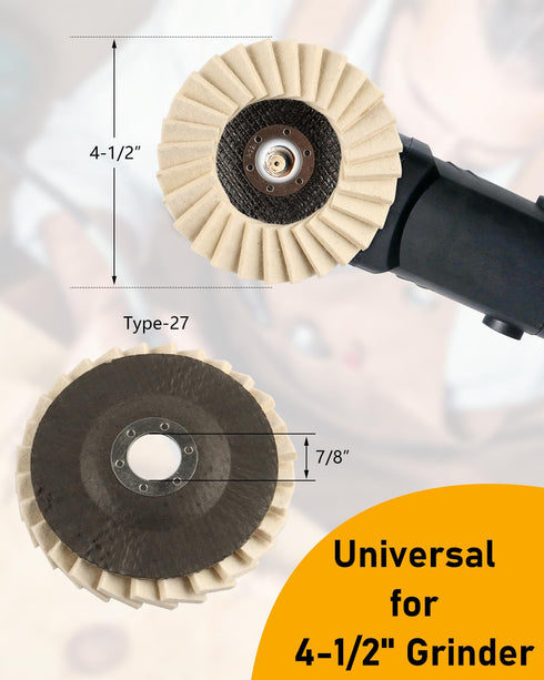 6 Pcs Wool Polishing Wheel Disc 4-1/2" x 7/8" Arbor, Thicken Buffing Wheel for Angle Grinder, Grinder Polishing Wheel Great for Buffing Metal, or ...