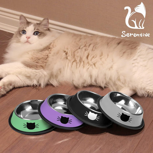 3Pcs Cat Bowls Non-Slip Stainless Steel Small Cat Food Bowl Unbreakable Thick Rubber Base Easily Clean Lovely Color...