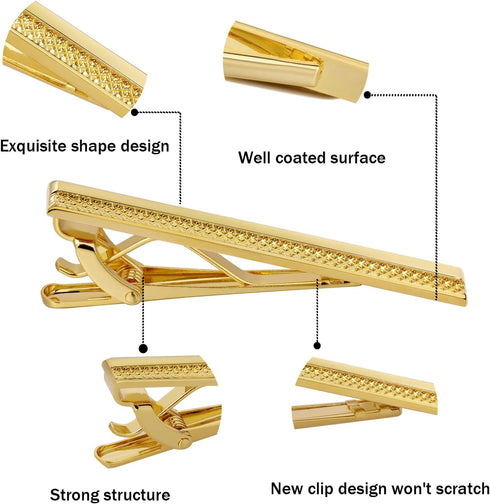 Tie Clip for Men Set, Gold Tie Bar and Tie Pin Clip for Regular Ties, Unique Mens Tie Clip Tie Clasp Suitable for Wedding Anniversary Business Pro...