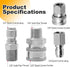 2 Sets 3/8 Inch NPT Stainless Steel Pressure Washer Quick Connect Plug Coupler Kit, Male and Female Fittings with Internal and External Threads...