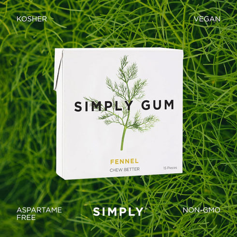 Simply Gum | Fennel | Plant- Based Chewing Gum | Pack of Six (90 Pieces Total) | Synthetic Plastic Free + Aspartame Free + non GMO...