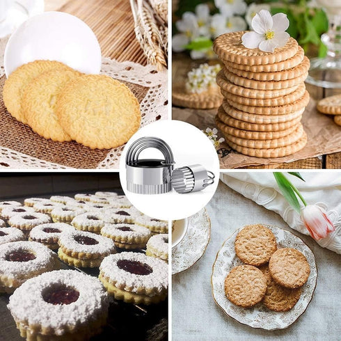 Stainless Steel Biscuit Cutters Set for Baking (5 Pieces) | Fluted Round Cookie Cutters with Handle | Professional Baking Dough Tools...