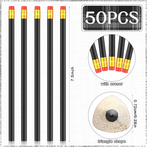 Tinlade 50 Pcs Triangular Grip Pencils Wedding Pencils HB Graphite Pencil Pack Wood Pencils with Eraser for School Drawing Sketching Bridal Baby S...