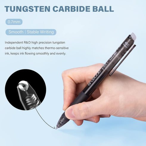 ParKoo Retractable Erasable Gel Pens Twist-Write, Fine Point 0.7 mm, Make Mistake Disappear, 12 Black Ink Pens for Drawing Writing Planners and Cr...