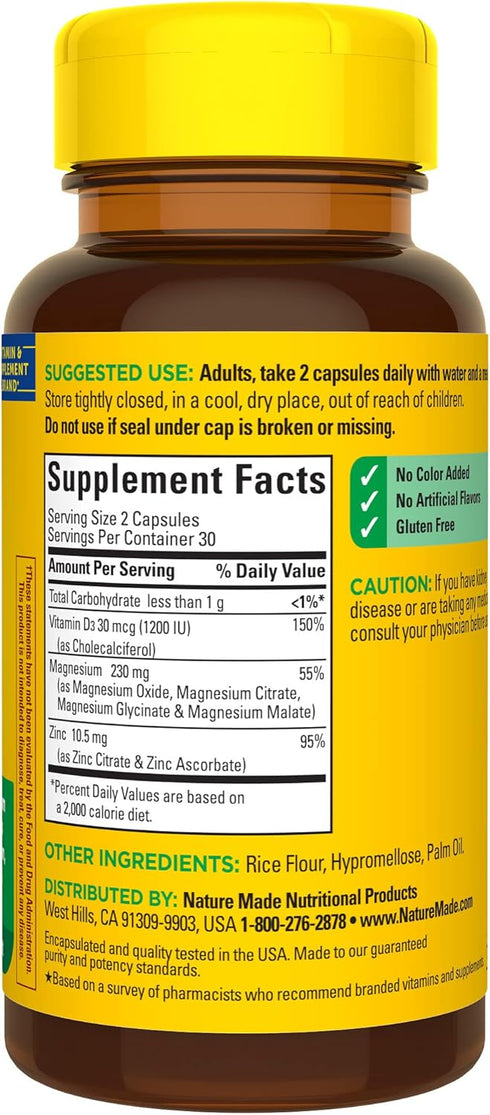 Nature Made Magnesium Complex with Vitamin D and Zinc Supplements, Magnesium Supplement for Muscle, Nerve, Heart & Bone Support with Vitamin D3 & ...