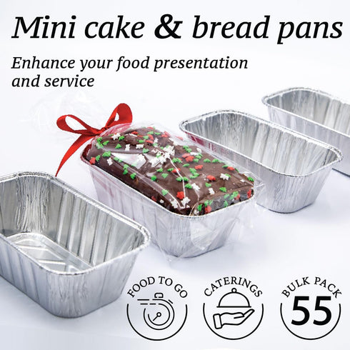 Spare Essentials Aluminum Pans - Mini Foil Loaf Pans (55 Pack) 1Lb - 1 Pound Disposable Aluminum Baking Pans for Individual Bread, Cake, Meatloaf ...