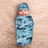 Sea Waves Dolphins Sharks Whale Octopus Newborn Swaddle Blankets Baby Wrap Blanket Soft with Beanie Hat Sets Gifts for Infant Boy Girl...