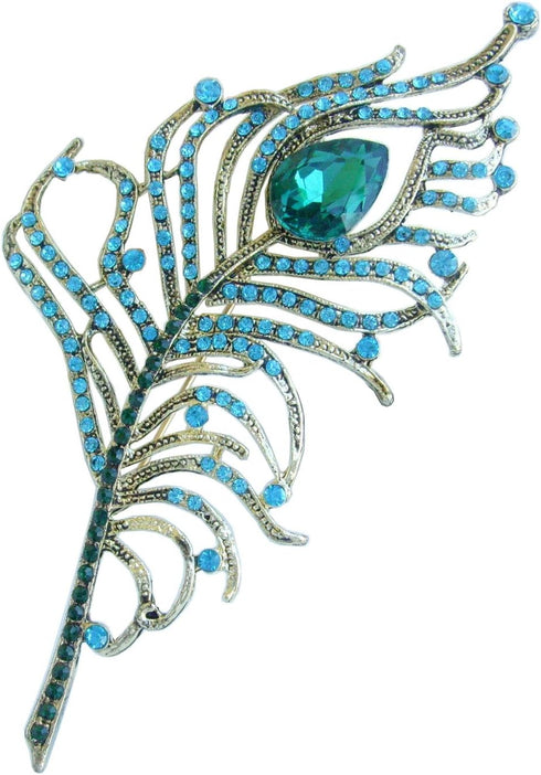 Sindary 4.92" Rhinestone Crystal Peacock Feather Brooch Pin Pendant BZ5860...