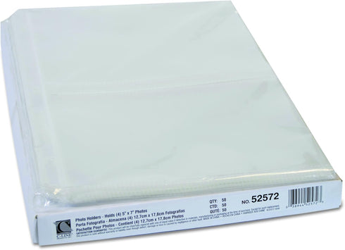 C-Line Clear Photo Pages for Four 5 x 7 Photos, 3-Hole Punched, 11.25 x 8.13, 50/Box...
