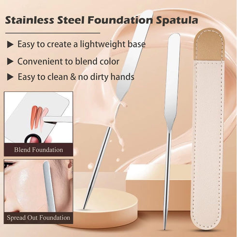 Picasso Makeup Spatula and Palette Set, Korean Makeup Spatula with Leather Cover, Stainless Steel Makeup Palette with Scraper Tool, Metal Foundati...