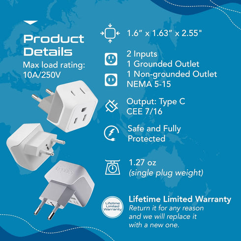 Ceptics Australia Power Plug Adapter, 2 in 1 Type I Plug Adapter, US to Australia , China, New Zealand Power Adapter with Dual USA Inputs, CE, RoH...
