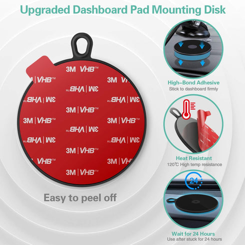 pop-tech Dash Suction Cup Mounting Disk: 95mm Car Mount Adhesive Dashboard Pad for Phone Holder - 3M Replacement Disc Sticky Sticker for Cam Winds...