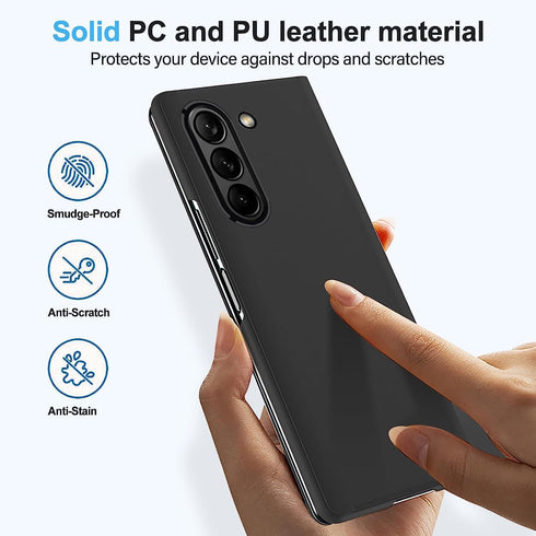 Cases for Samsung Galaxy Z Fold 6 5G Leather Case Clear View Makeup Mirror Flip Cover, Galaxy Z Fold 6 5G Phone Case with Kickstand Shockproof Pro...