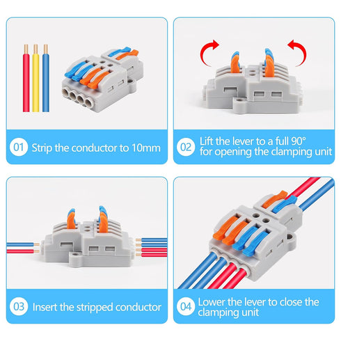 MELFIE 20PCS Lever Wire Connectors, 2 in 4 Out Quick Wire Connectors, Electrical Lever Nuts Wire Connectors Push-in Conductor Terminal Block AWG 2...