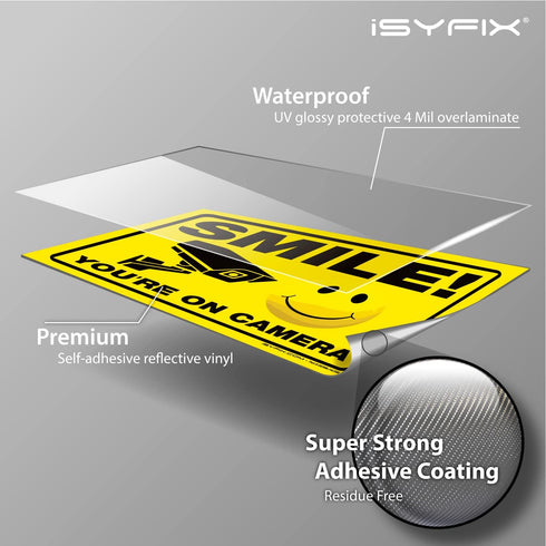 iSYFIX Smile You're on Camera Reflective Stickers for Business - 2 Pack 14x10 Inch - Self-Adhesive Vinyl Decal, Laminated for UV Protection, Fade ...